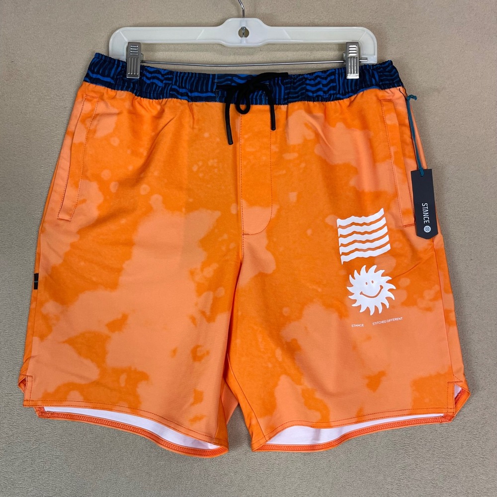 Stance Complex‎ Short 8in Orange Sun Tie Dye Graphic Men's Size M Athletic